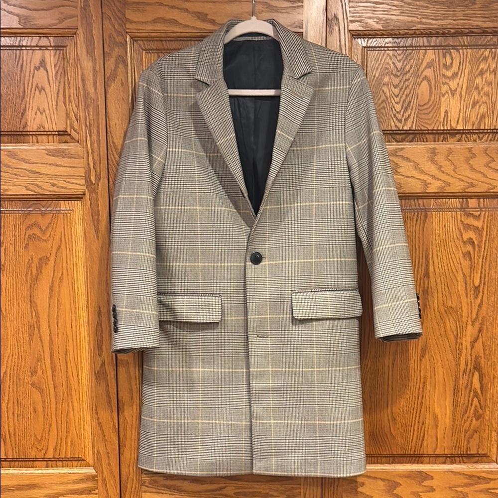 Plaid Long Coat with Button Closure